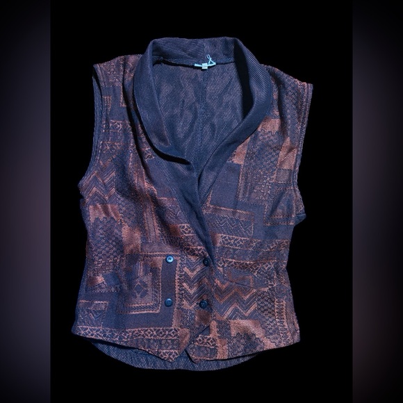 80’s Collared Black and Bronze Sleeveless Vest - Picture 2 of 10